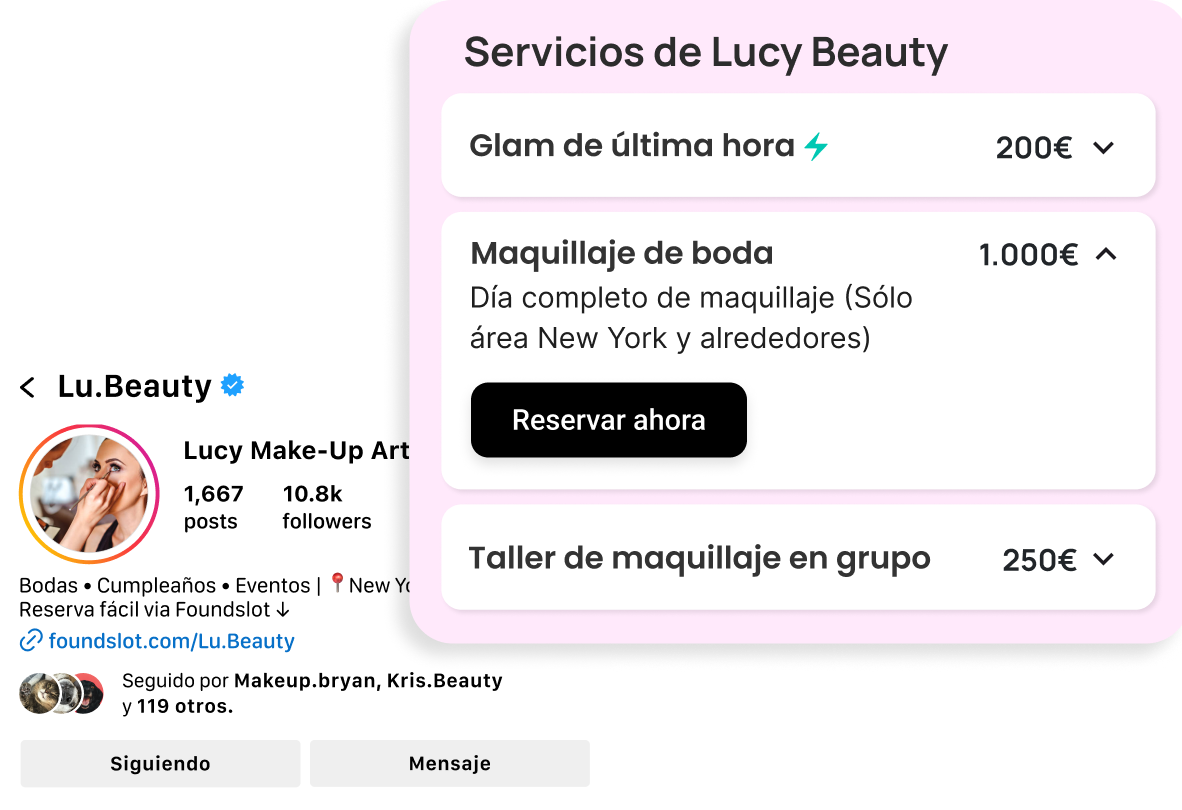 Vista previa de la página de reservas mostrando los servicios disponibles para reservar con Sofía