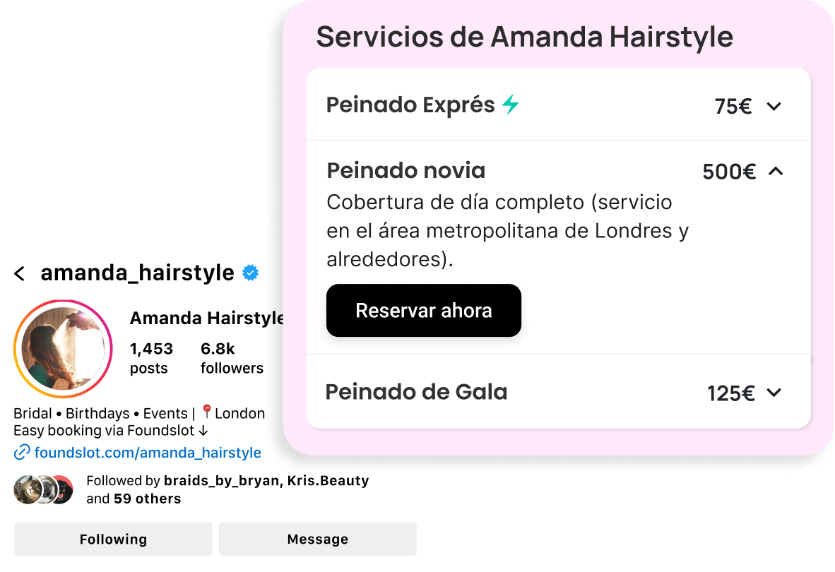Ejemplo de página de reservas de Estilistas