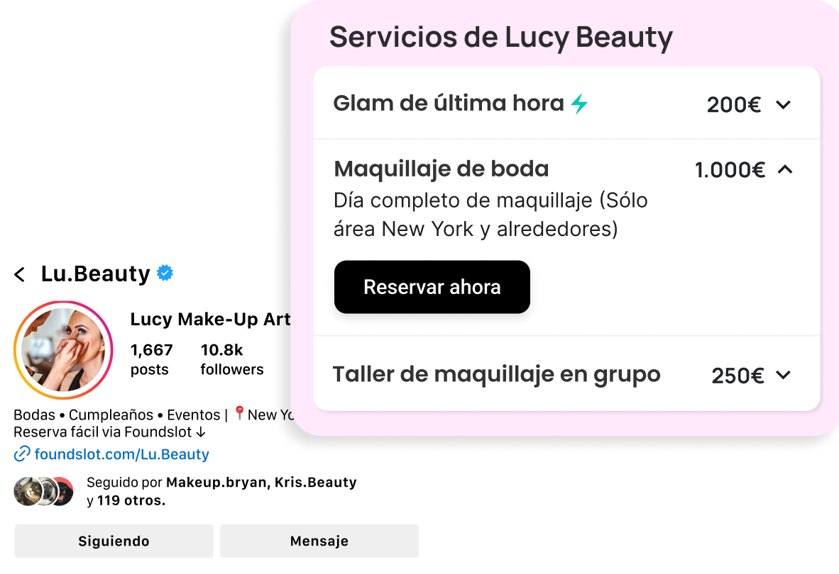 Vista previa de la página de reservas mostrando los servicios disponibles para reservar con Sofía