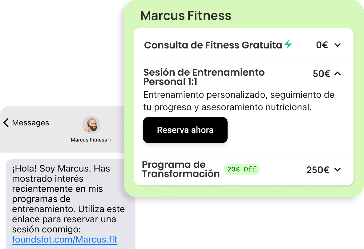 Ejemplo de página de reservas de Entrenadores personales