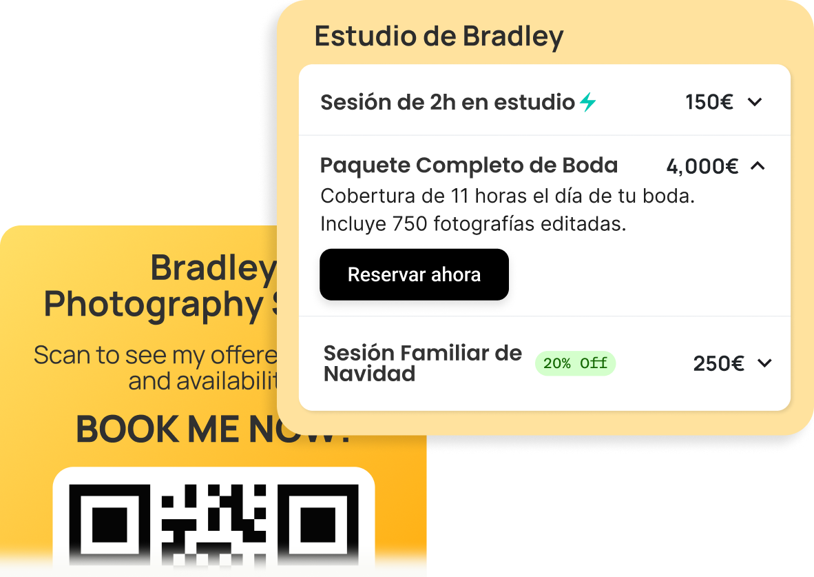 Ejemplo de página de reservas de Fotógrafos