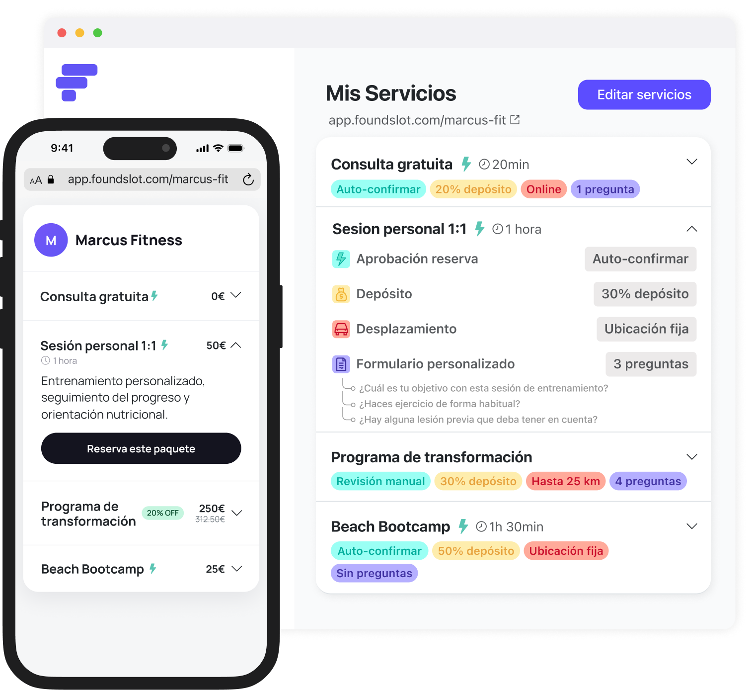 Entrenadores personales usando Foundslot