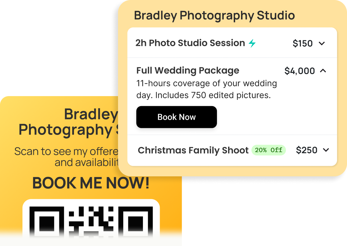 Photographers booking page example